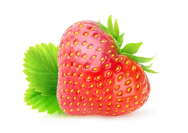 Bagas Isoladas Uma Fruta Morango Forma Coração Com Folha Isolada — Fotografia de Stock