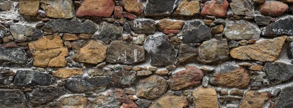 Antigua Pared Rugosa Piedra Natural Multicolor Textura Abandonada Del Edificio —  Fotos de Stock