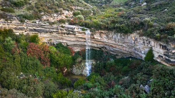 Cachoeira Prasteio Avdimou Rio Sazonal Chipre Cheio Água Mês Inverno — Fotografia de Stock