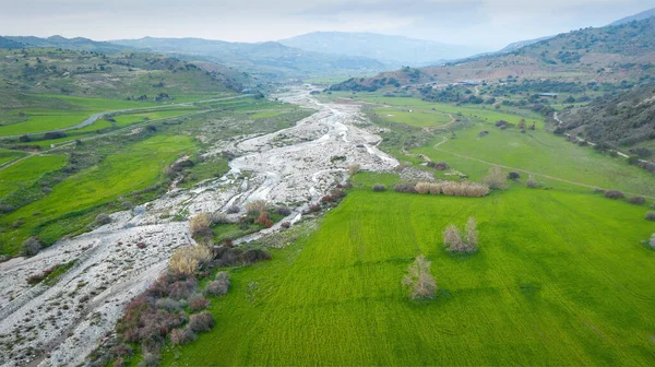 Valle Del Río Dhiarizos Primavera Paisaje Aéreo Paphos Chipre — Foto de Stock