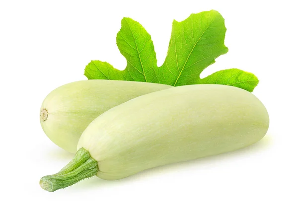 Courgettes Blanches Avec Feuille Isolée Sur Fond Blanc — Photo