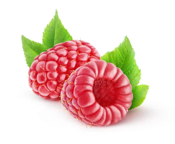 Two Raspberries Isolated White Background Leaves — Stock Photo, Image