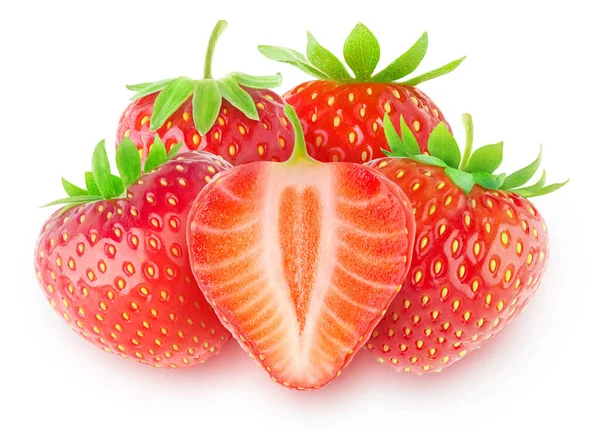 Isolated Fresh Strawberries Cut Strawberry Fruits Top View Isolated White — Stock Photo, Image