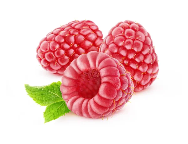 Drie Raspberry Bessen Geïsoleerd Witte Achtergrond — Stockfoto