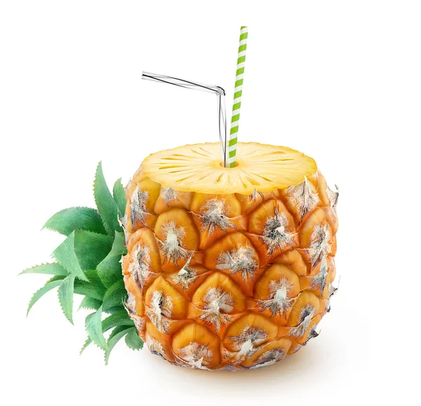 Pineapple Juice Half Pineapple Fruit Drinking Straws Isolated White Background — Stock Photo, Image