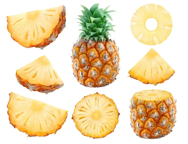 Collection Pineapple Fruit Pieces Isolated White Background — Stock Photo, Image