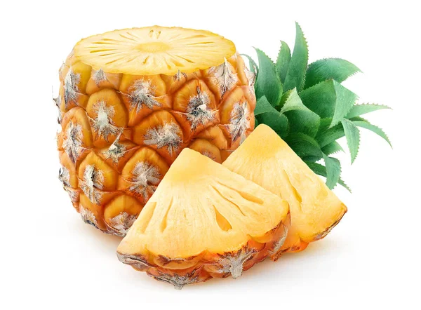 One Chopped Pineapple Fruit Isolated White Background — Stock fotografie