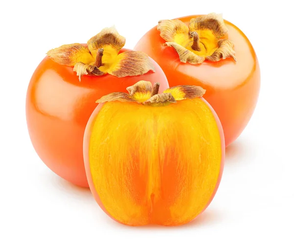Two Half Persimmons Isolated White Background — Stockfoto