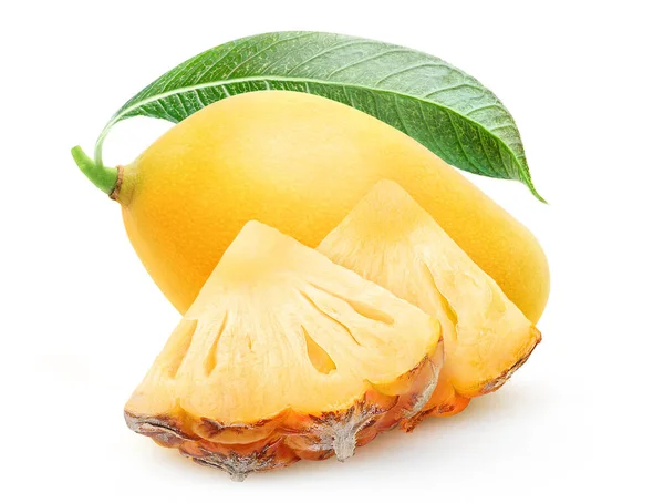 Yellow Mango Fruit Pieces Pineapple Isolated White Background — Stock Photo, Image