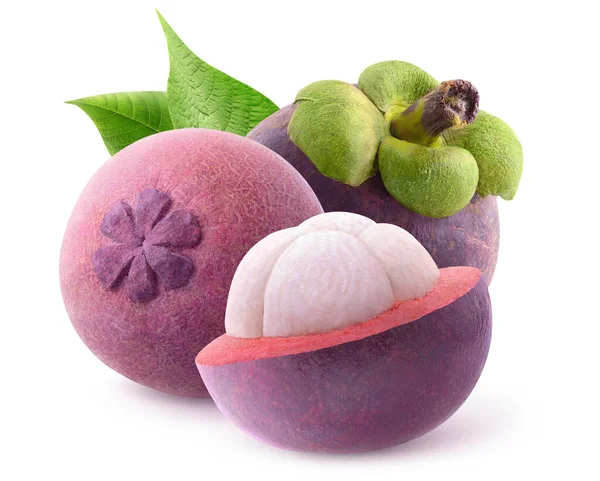 Κόψτε Φρέσκα Φρούτα Mangosteen Απομονώνονται Λευκό Φόντο — Φωτογραφία Αρχείου