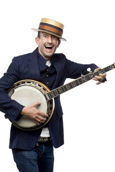 Człowiek szalony banjo — Zdjęcie stockowe