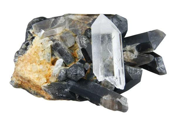 Crystals of black and white quartz — Stock Photo, Image