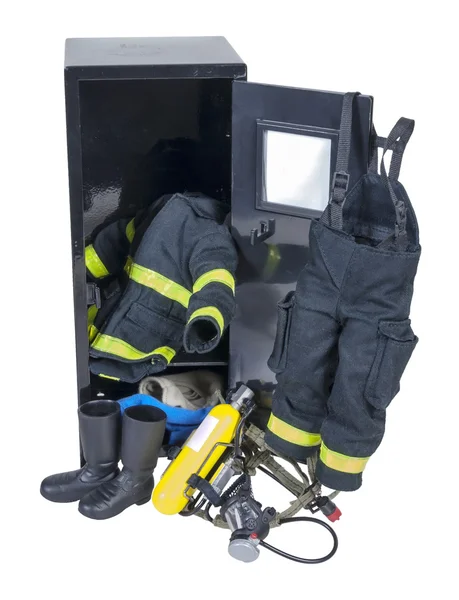 Roupa de bombeiro no armário — Fotografia de Stock