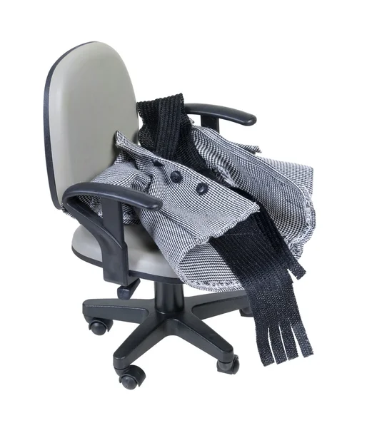 Veste et écharpe de pied-de-poule sur une chaise de bureau — Photo