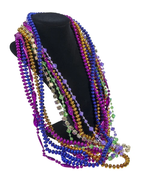 Perline di Mardi Gras su una forma di collo — Foto Stock