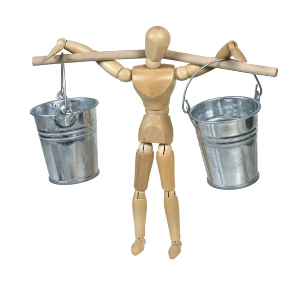 Carrying Silver Buckets Balanced on a Pole — Stock Photo, Image