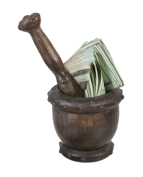 Mortar and Pedestal Full of Money — Stock Photo, Image