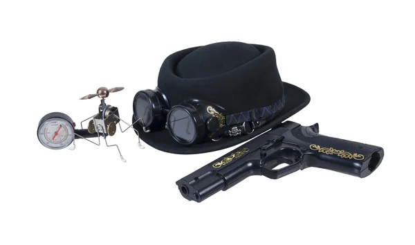 Hand Gun Goggles Hat and Steam Gadget — Stock Photo, Image