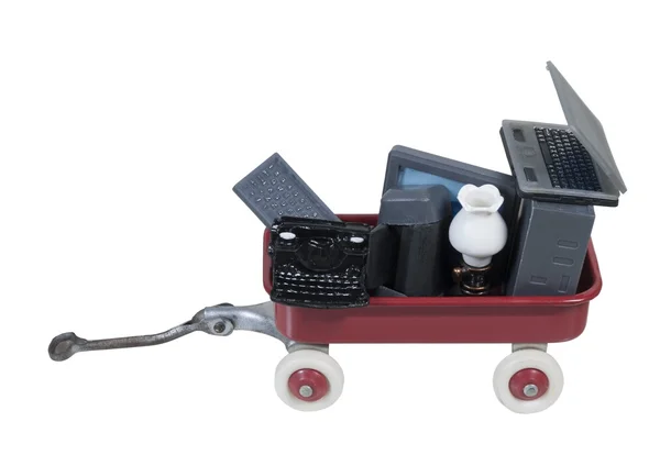 Red Wagon Full of Old Technology — Stock Photo, Image