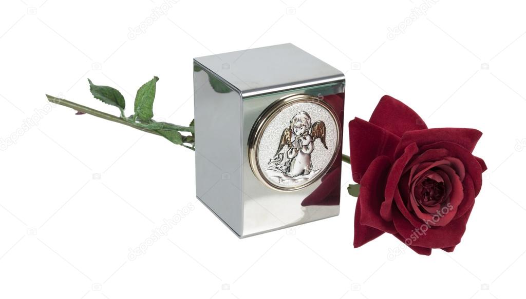 Child's Urn with Angel Image and Rose