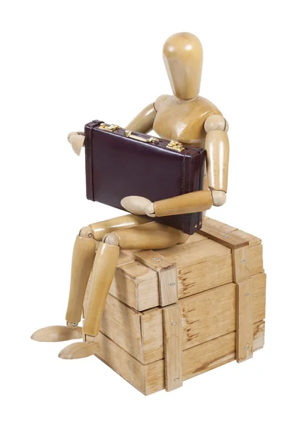 Employee on Wooden Crate with Briefcase — Stock Photo, Image