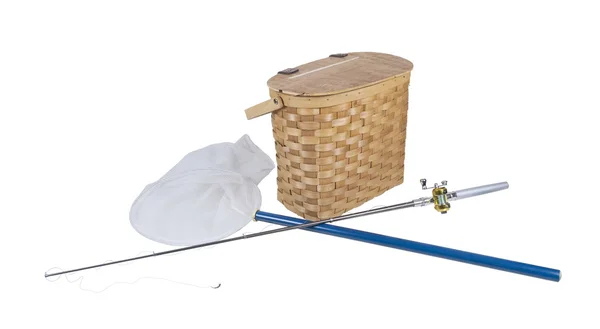 Fishing Pole with Net and Fish Basket — Stock Photo, Image