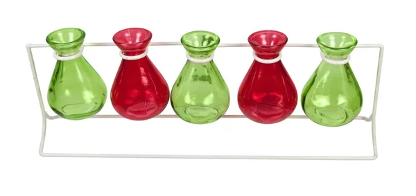 Line of Colored Beakers on a Stand — Stock Photo, Image