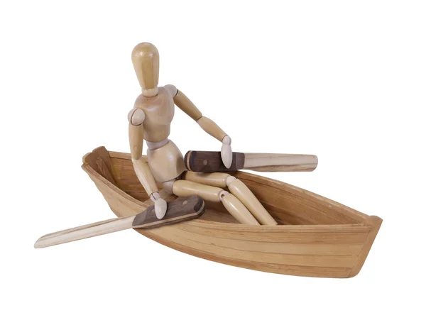 Persoon roeien in een houten boot — Stockfoto