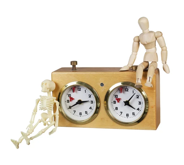Person and Skeleton with a Chess Game Timer — Stock Photo, Image