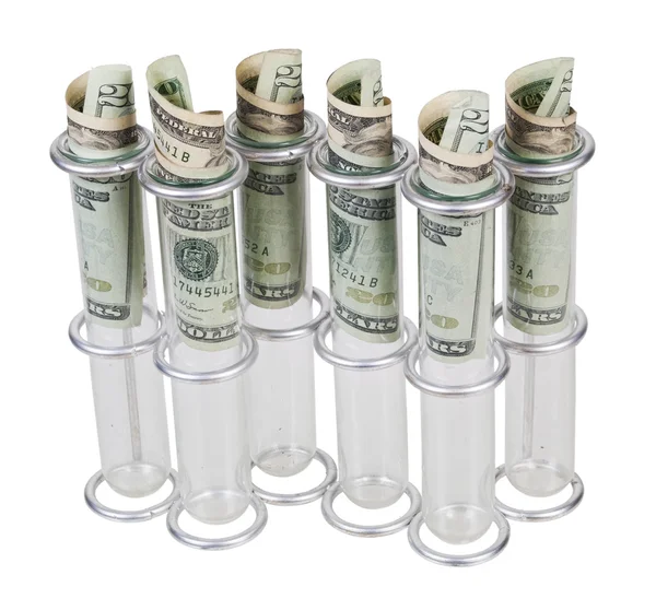 Test tubes Filled with Money — Stock Photo, Image