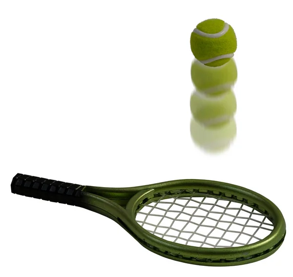 緑のラケット付きの黄色のテニスボール — ストック写真