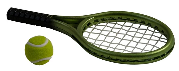 Palla Tennis Gialla Con Una Racchetta Verde — Foto Stock