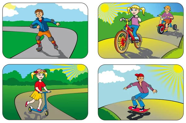 Enfants sur roues — Image vectorielle