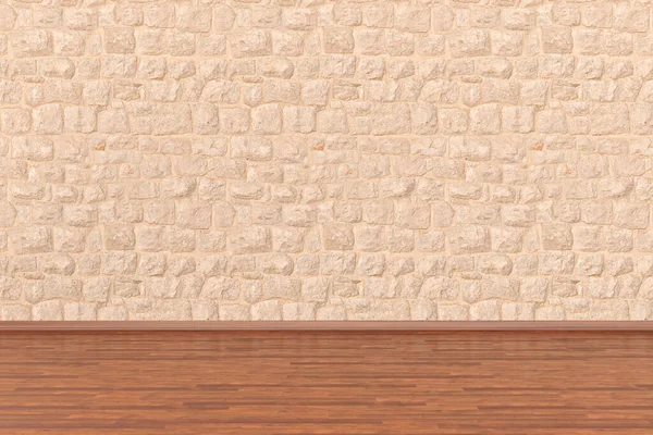 Interior Vazio Moderno Com Parede Pedra Piso Madeira Ilustração — Fotografia de Stock