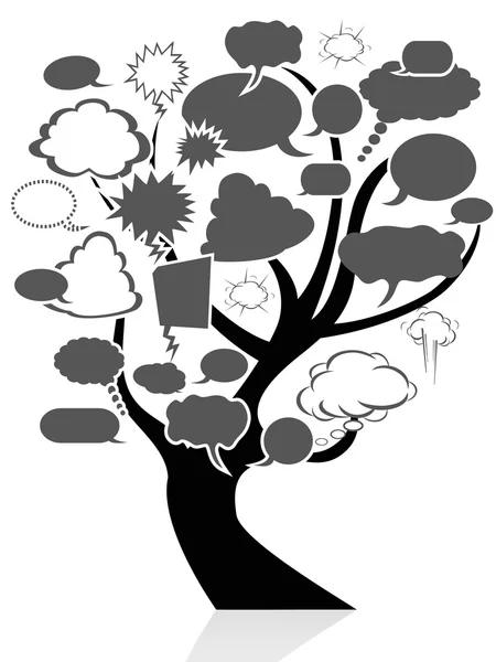 Black tree with speech bubble — Stock Vector