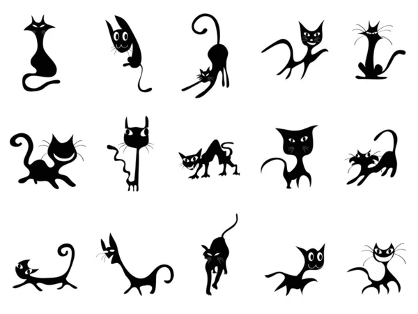 Dibujos animados Negro gato siluetas — Vector de stock