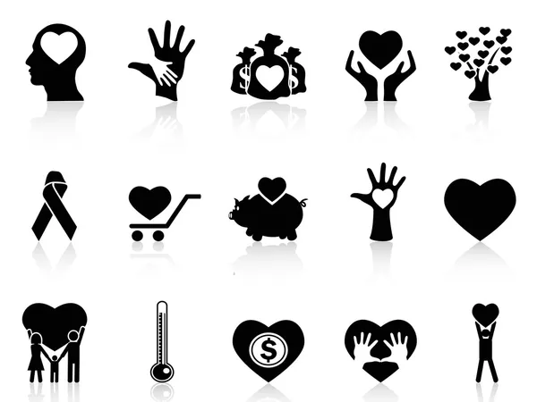 Iconos de caridad y donación negros Vector de stock