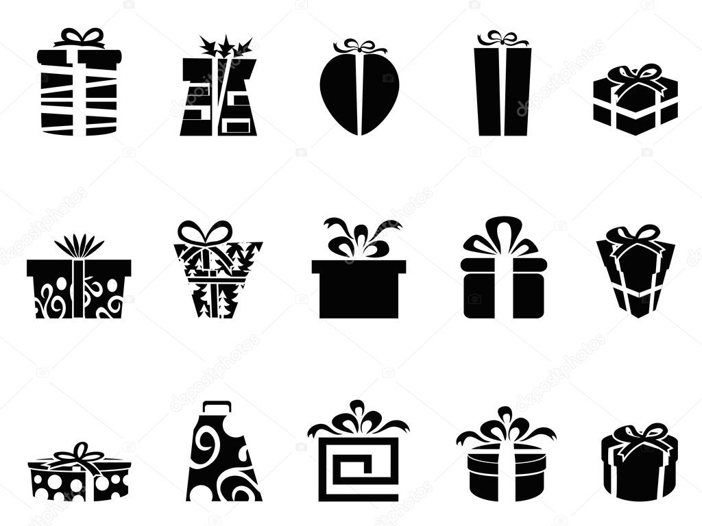 The collection of black gift box icons on white background