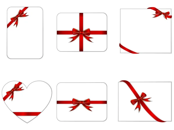 Tarjetas con lazos de regalo rojos y cintas — Archivo Imágenes Vectoriales