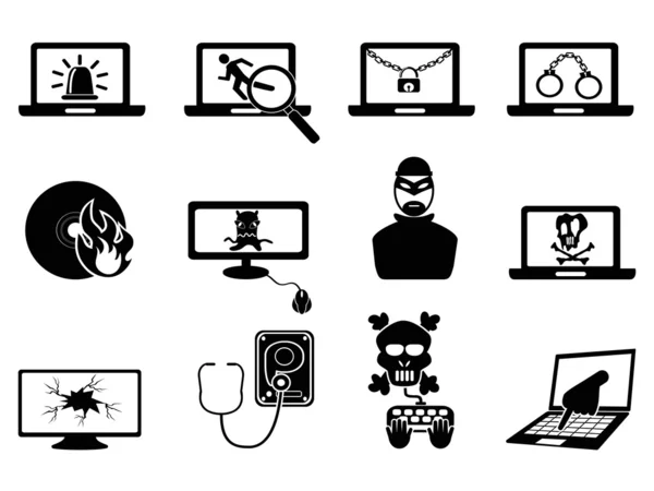 Иконки компьютерной безопасности и киберворовства — стоковый вектор