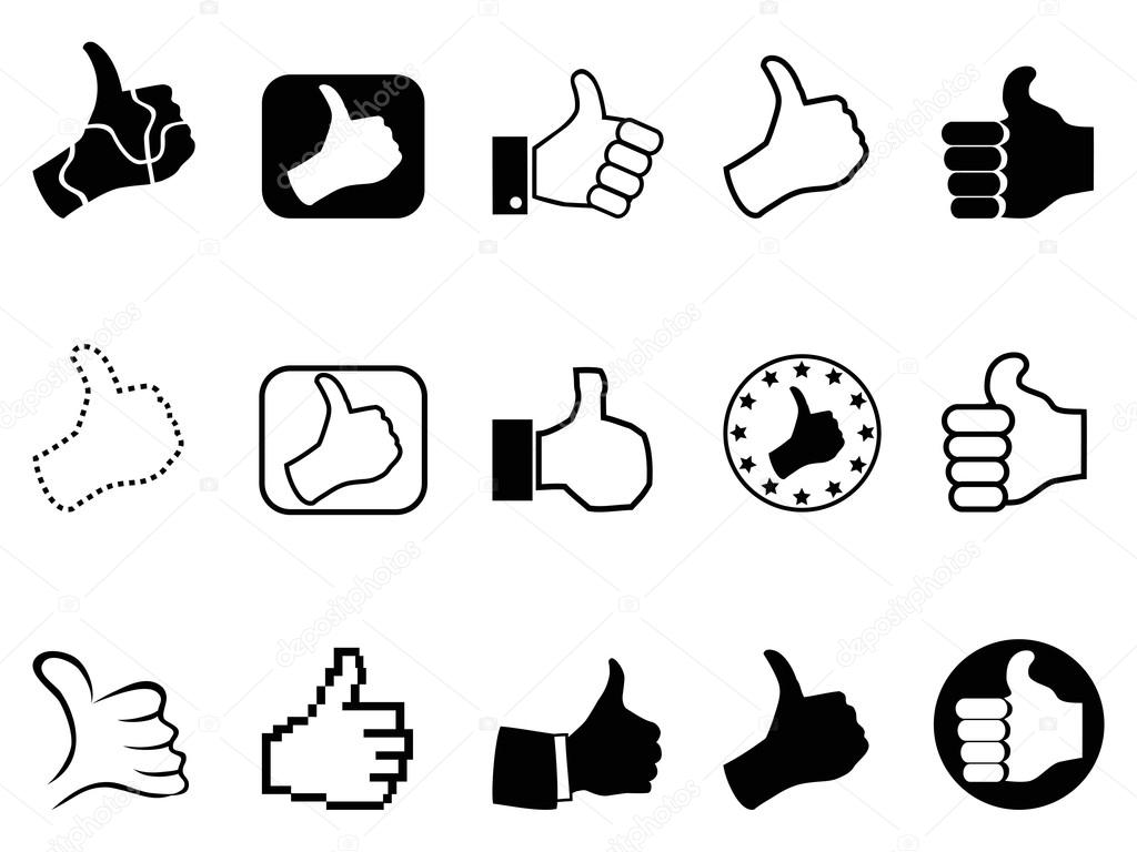 black thumbs up icons set
