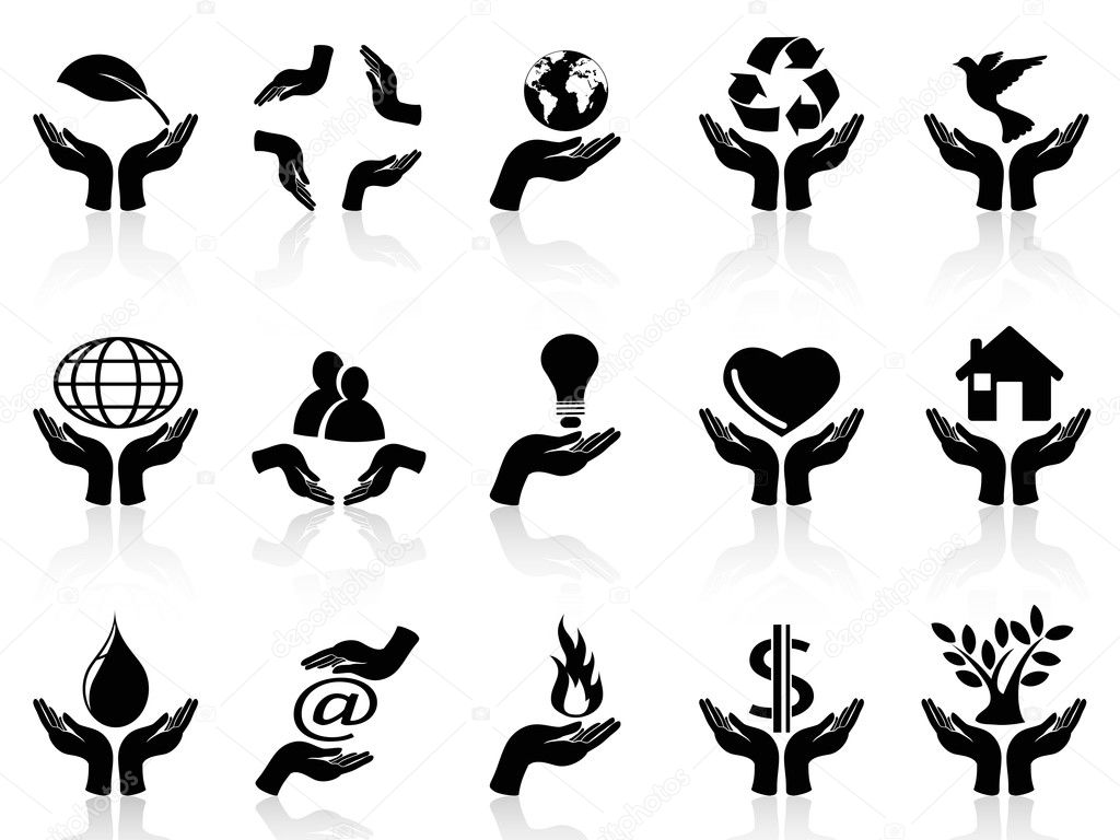 hands holding icons set