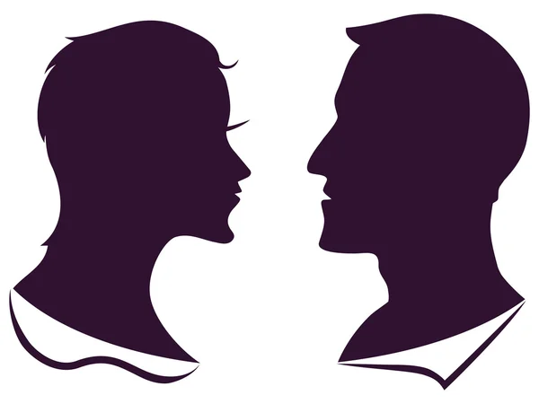 Erkek ve dişi profil siluet — Stok Vektör