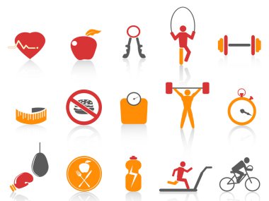 Simple fitness icons set,orange color series