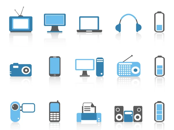 Einfache elektronische Symbole, blaue Farbserien — Stockvektor