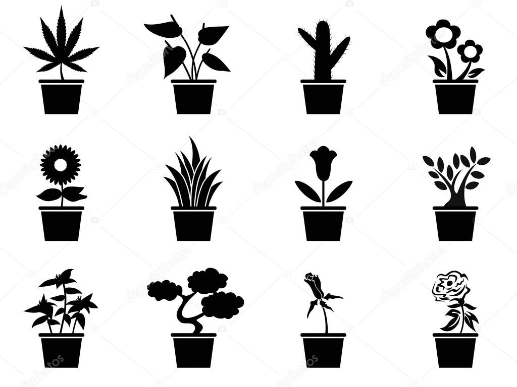 Pot plants icons set