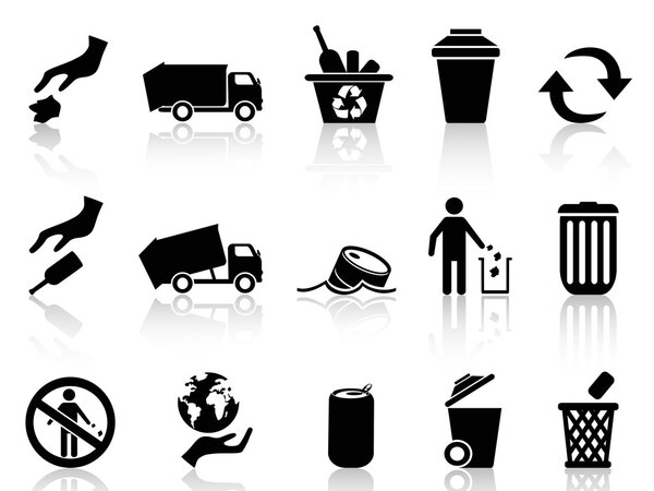 Black garbage icons set