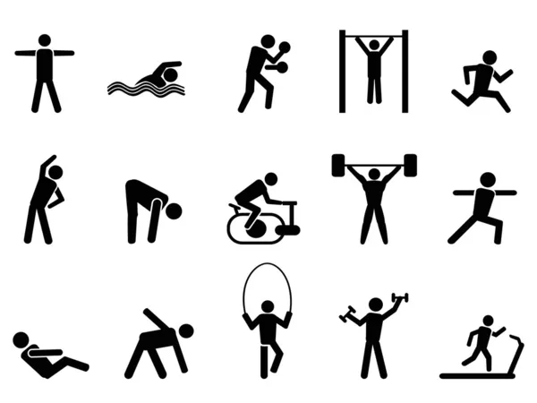 Negro fitness personas iconos conjunto — Archivo Imágenes Vectoriales