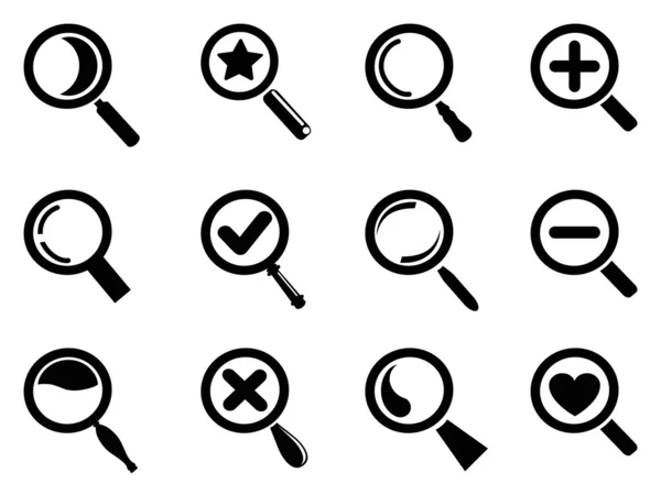 Zwarte magnifying glass icons set — Stockvector