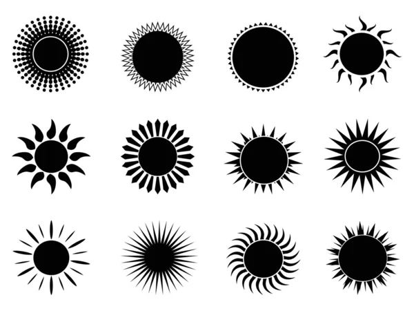 Black sun icons set — Stock Vector